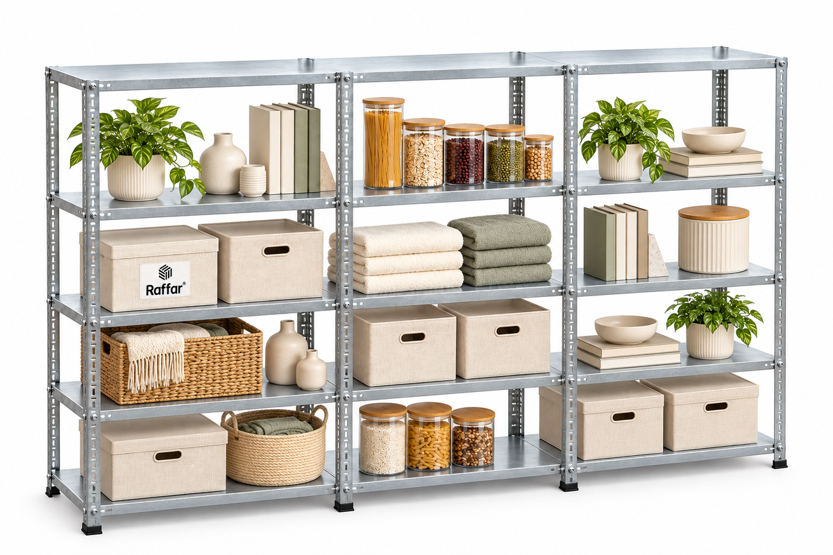 Galvanized 5-Tier 3-Bay Connected Archive Shelving System - Steel Shelf - Metal Shelf