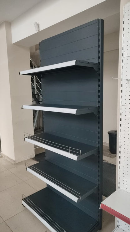 Anthracite Double-Sided Medium Gondola Shelving Unit with 4 Shelves | Supermarket Shelving | W90CM H140 CM|