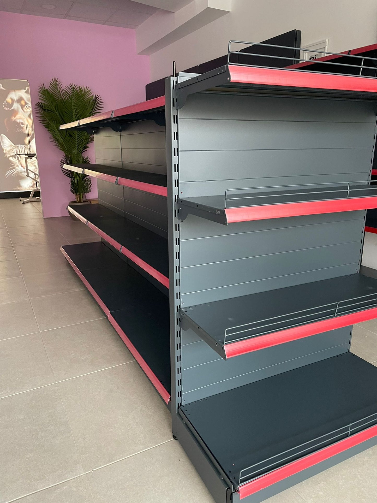 Anthracite Double-Sided Medium Gondola Shelving Unit with 4 Shelves | Supermarket Shelving | W90CM H140 CM|