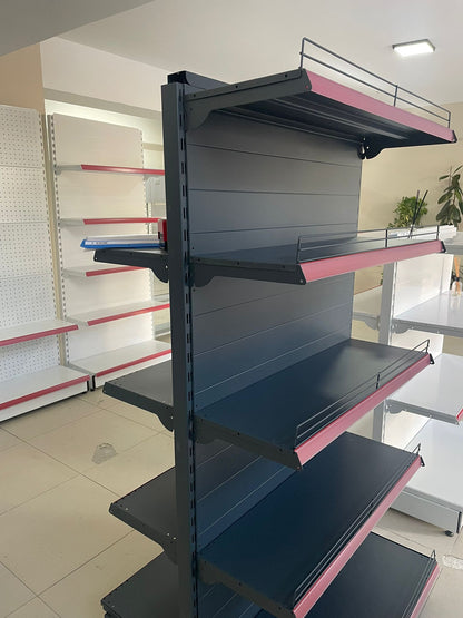 Anthracite Double-Sided Medium Gondola Shelving Unit with 4 Shelves | Supermarket Shelving | W90CM H140 CM|