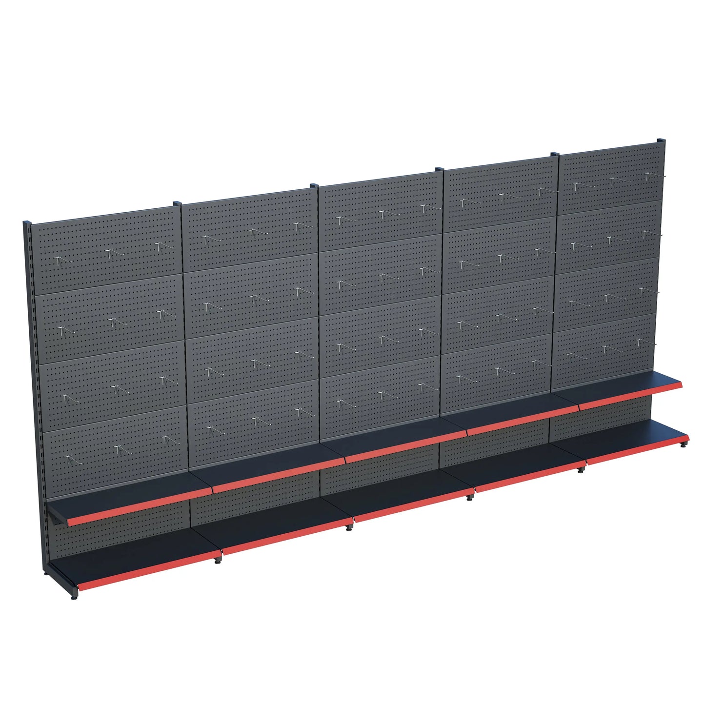 Antrasit Metal 5Lİ Birleşik 2 Katlı Market Raf Sistemi | Hırdavat Rafı | G450CM Yükseklik H220 CM| Raffar