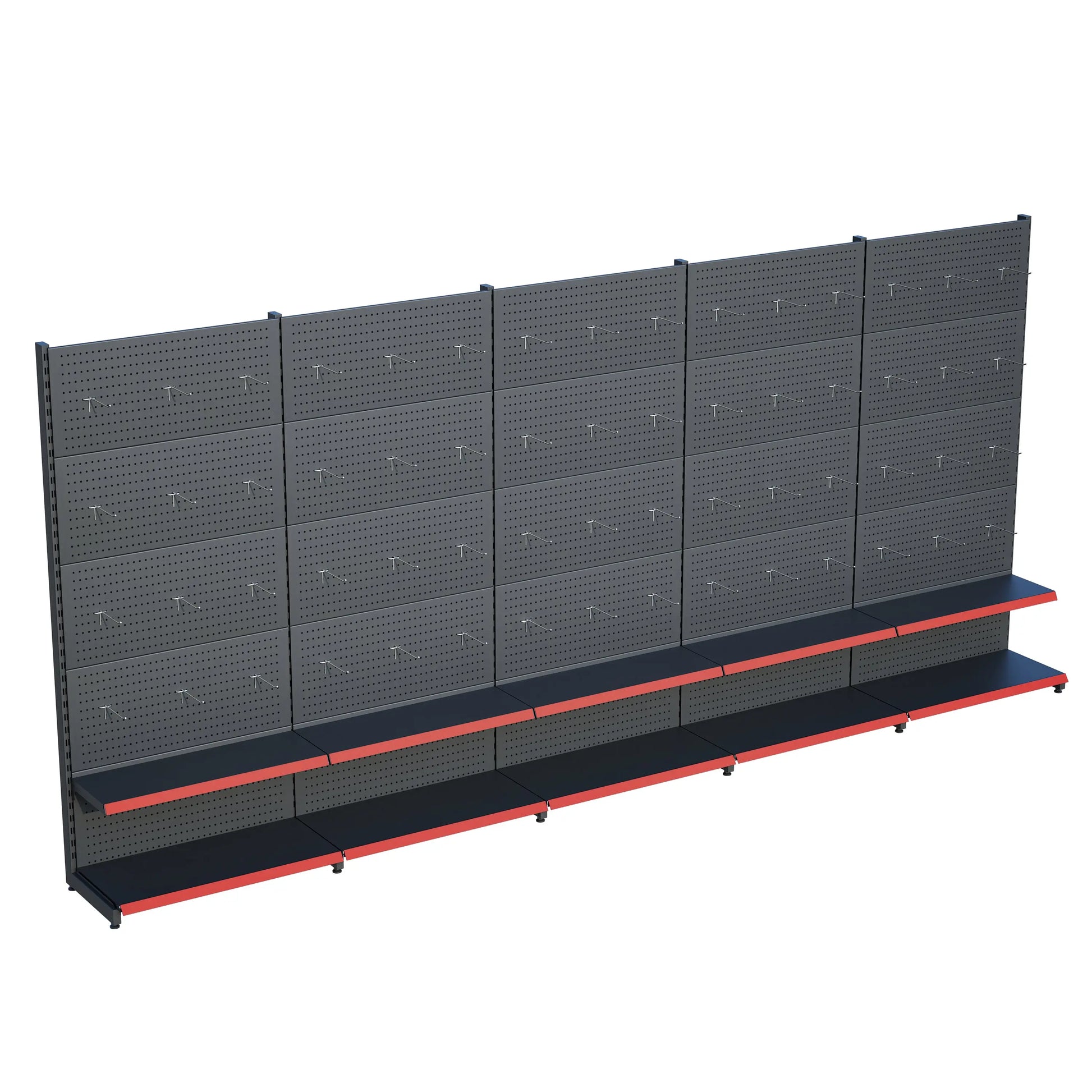 Antrasit Metal 5Lİ Birleşik 2 Katlı Market Raf Sistemi | Hırdavat Rafı | G450CM Yükseklik H220 CM| Raffar