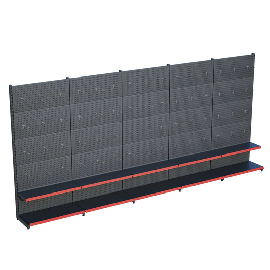 Antrasit Metal 5Lİ Birleşik 2 Katlı Market Raf Sistemi | Hırdavat Rafı | G450CM Yükseklik H220 CM| Raffar
