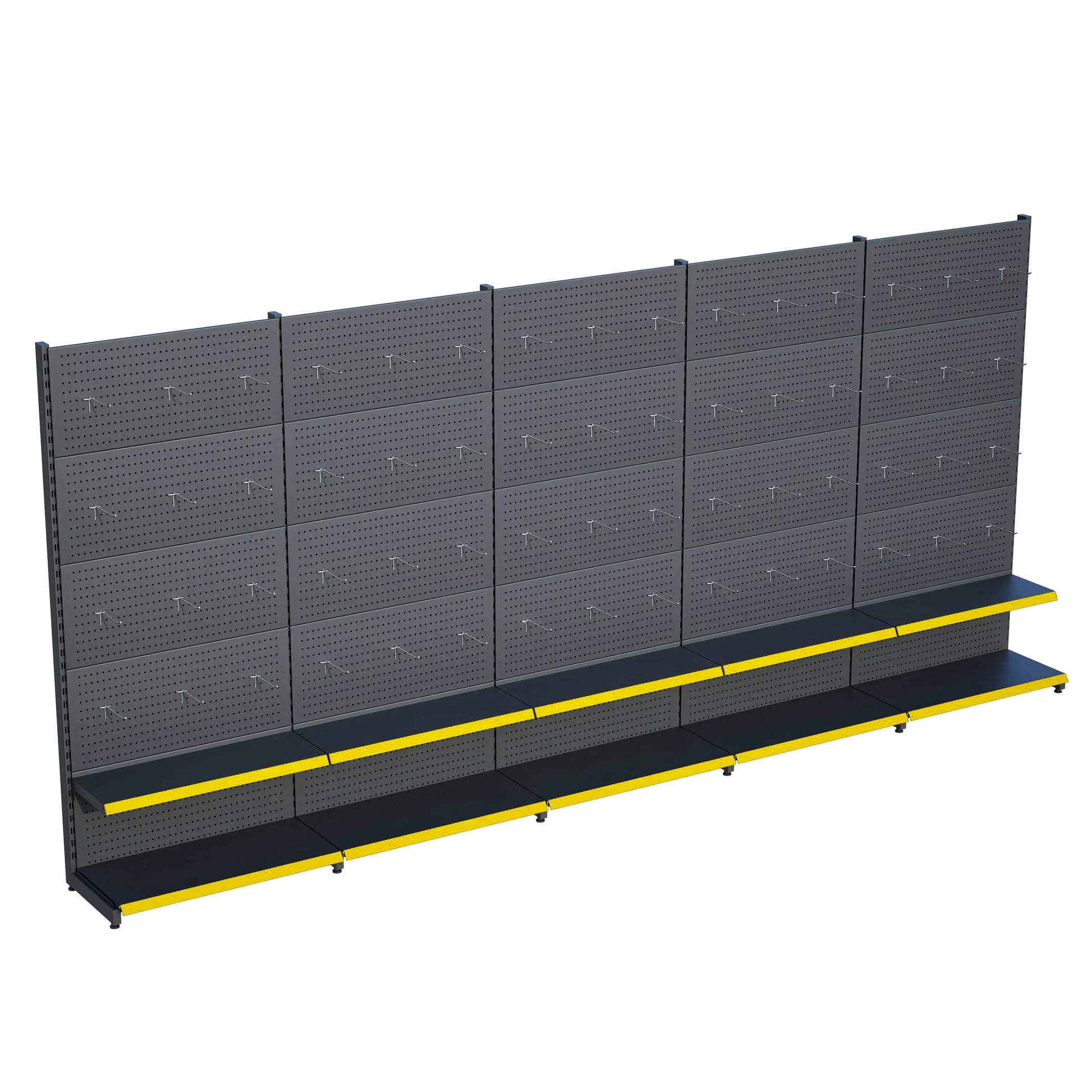 Antrasit Metal 5Lİ Birleşik 2 Katlı Market Raf Sistemi | Hırdavat Rafı | G450CM Yükseklik H220 CM| Raffar