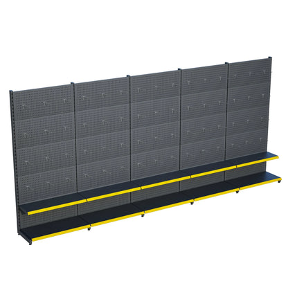 Antrasit Metal 5Lİ Birleşik 2 Katlı Market Raf Sistemi | Hırdavat Rafı | G450CM Yükseklik H220 CM| Raffar