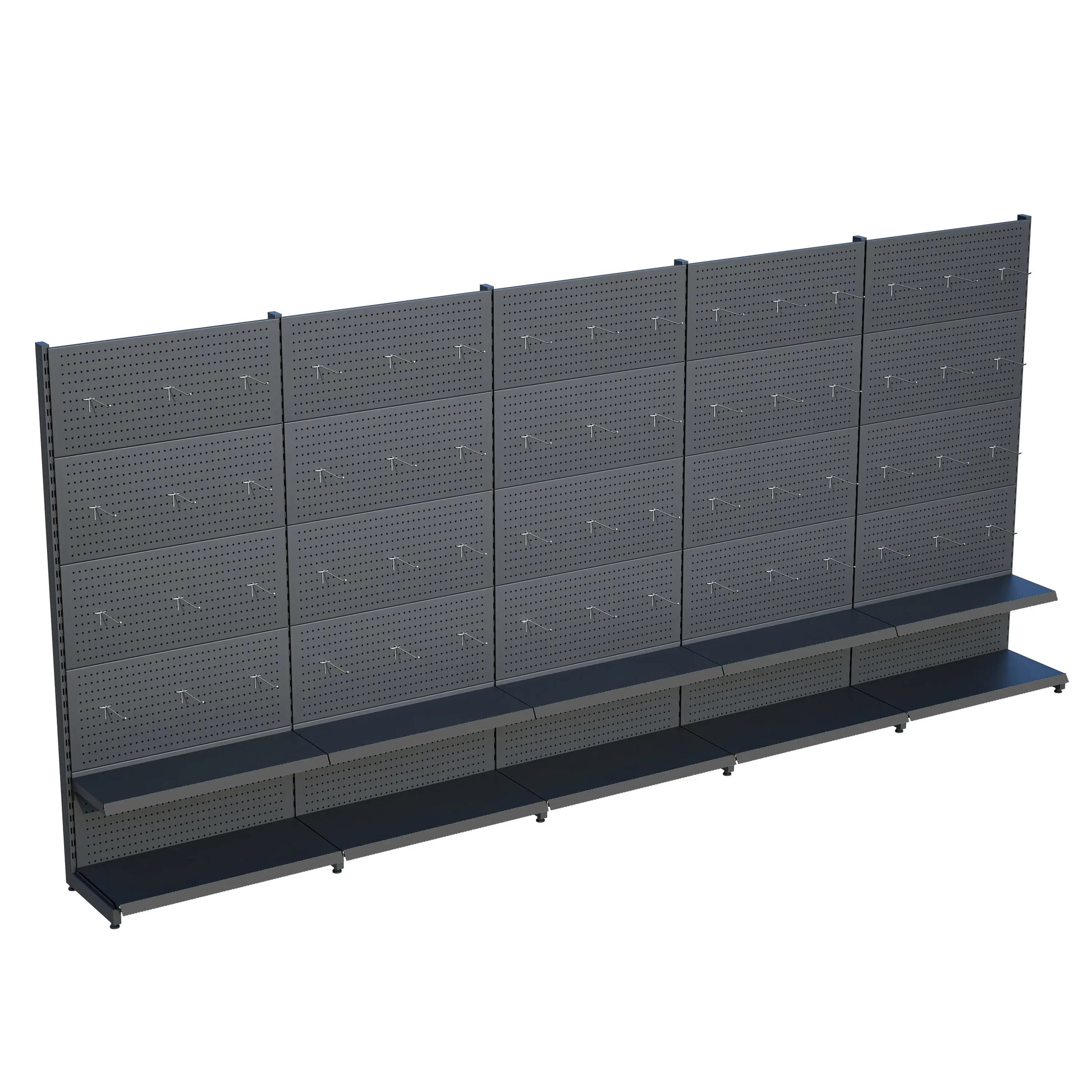 Antrasit Metal 5Lİ Birleşik 2 Katlı Market Raf Sistemi | Hırdavat Rafı | G450CM Yükseklik H220 CM| Raffar