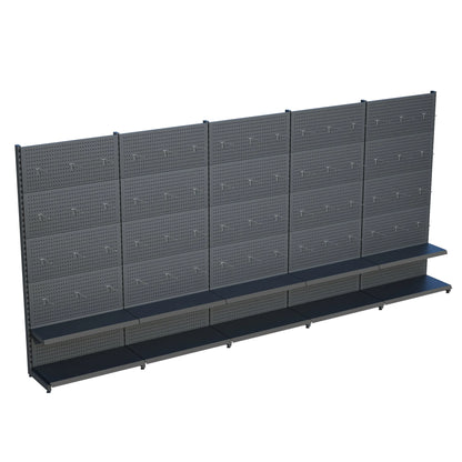 Antrasit Metal 5Lİ Birleşik 2 Katlı Market Raf Sistemi | Hırdavat Rafı | G450CM Yükseklik H220 CM| Raffar