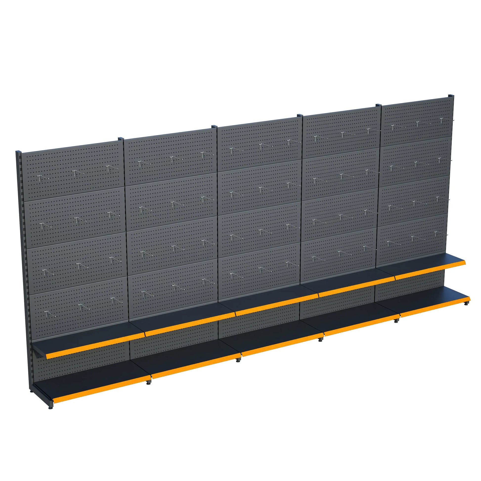 Antrasit Metal 5Lİ Birleşik 2 Katlı Market Raf Sistemi | Hırdavat Rafı | G450CM Yükseklik H220 CM| Raffar