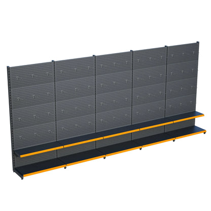 Antrasit Metal 5Lİ Birleşik 2 Katlı Market Raf Sistemi | Hırdavat Rafı | G450CM Yükseklik H220 CM| Raffar