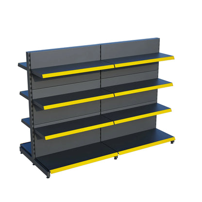 Antrasit Metal Çift Yönlü Orta Reyon 4 Katlı 2'li Birleşik  Market Raf Sistemi | Market Rafı |  G180CM Yükseklik H140 CM| Raffar