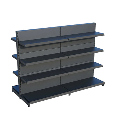 Antrasit Metal Çift Yönlü Orta Reyon 4 Katlı 2'li Birleşik  Market Raf Sistemi | Market Rafı |  G180CM Yükseklik H140 CM| Raffar