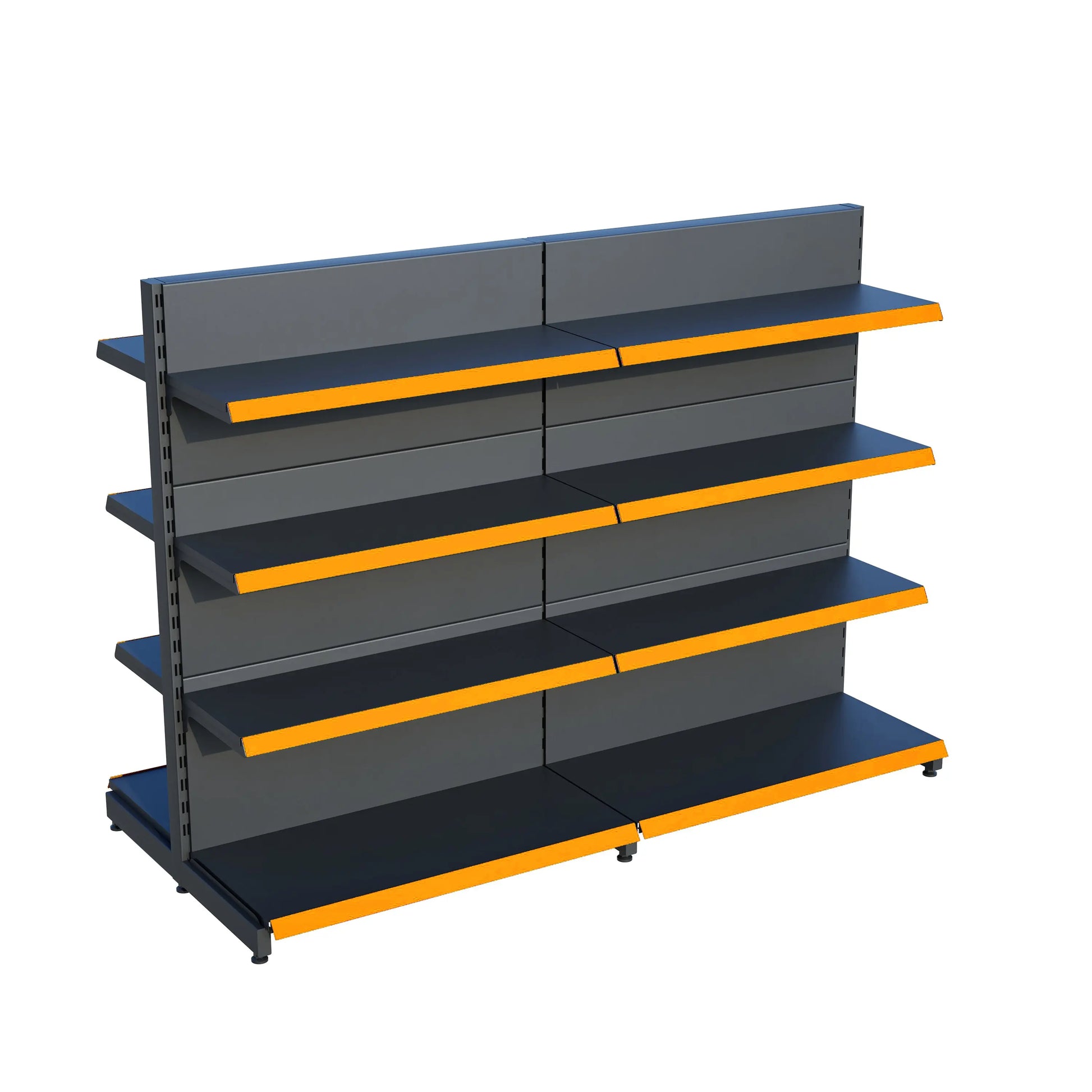 Antrasit Metal Çift Yönlü Orta Reyon 4 Katlı 2'li Birleşik  Market Raf Sistemi | Market Rafı |  G180CM Yükseklik H140 CM| Raffar