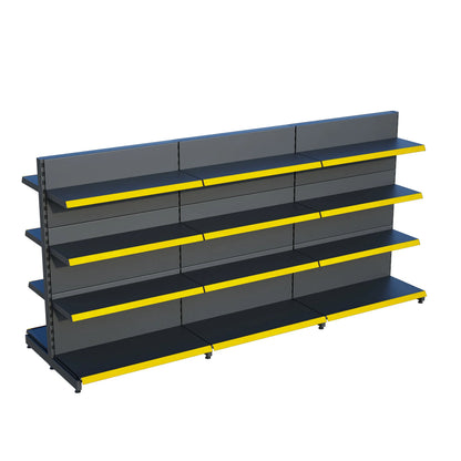 Antrasit Metal Çift Yönlü Orta Reyon 4 Katlı 3'li Birleşik  Market Raf Sistemi | Market Rafı | G270CM Yükseklik H140 CM| Raffar
