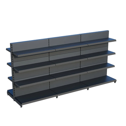 Antrasit Metal Çift Yönlü Orta Reyon 4 Katlı 3'li Birleşik  Market Raf Sistemi | Market Rafı | G270CM Yükseklik H140 CM| Raffar