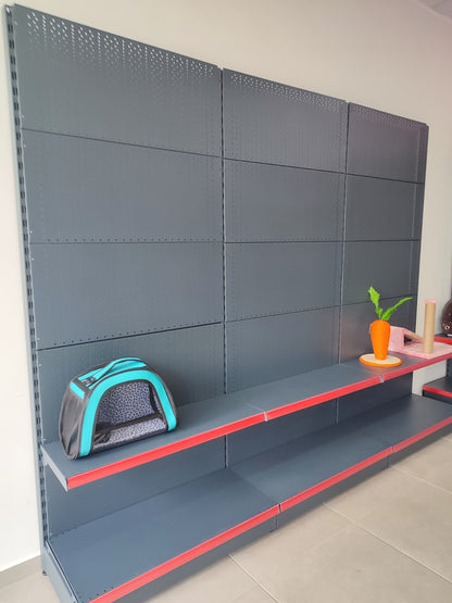Anthracite Metal Double-Sided Gondola Shelving Unit, 4-Tier, 5-Bay Connected | Supermarket Shelf System | Supermarket Shelving | H140CM Height | G450CM Length