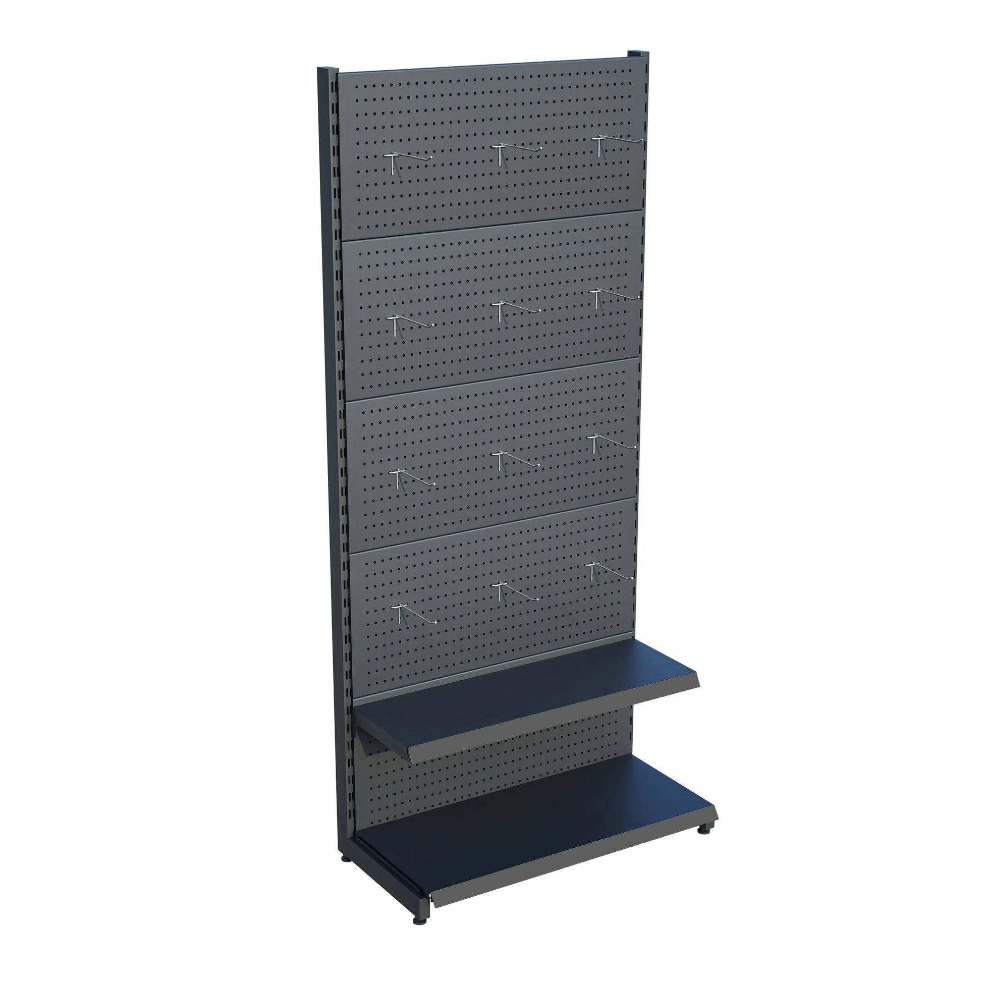 Antrasit Metal Delikli 2 Katlı Market Raf Sistemi | Hırdavat Rafı |  G90CM Yükseklik H220 CM| Raffar