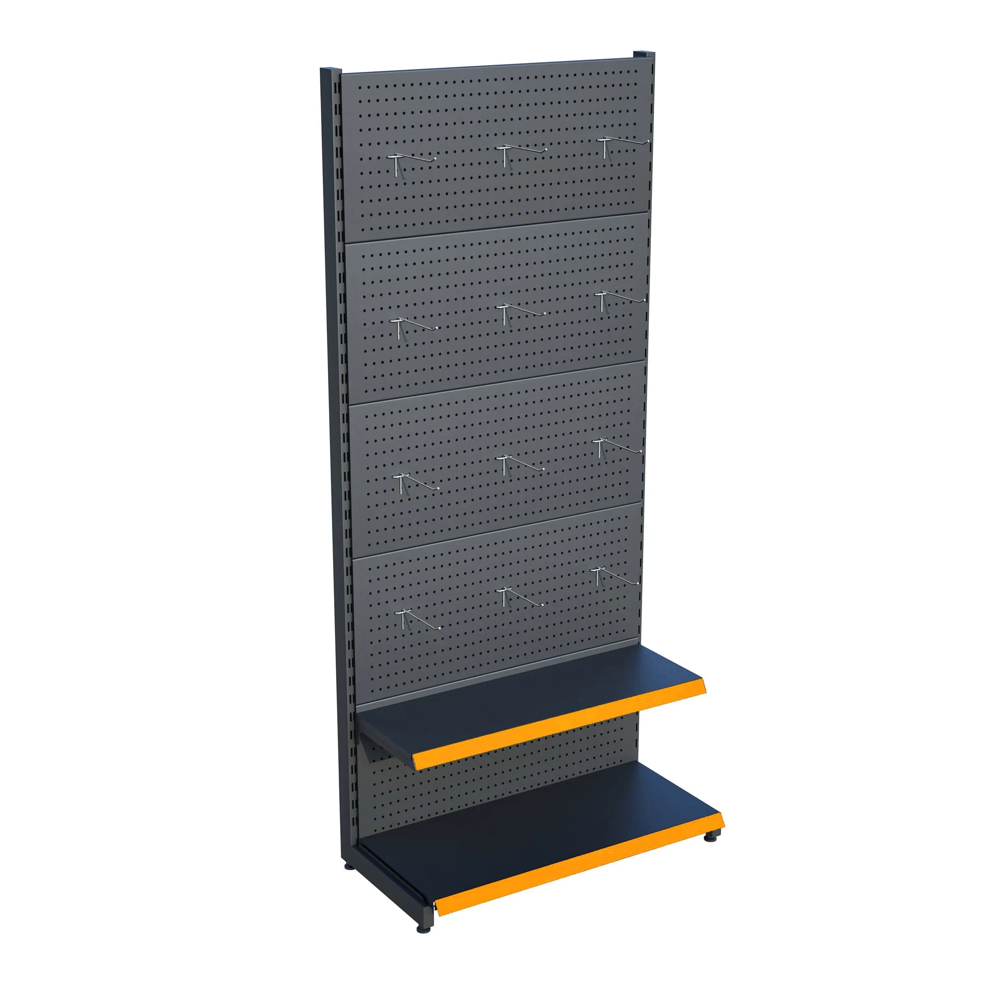 Antrasit Metal Delikli 2 Katlı Market Raf Sistemi | Hırdavat Rafı |  G90CM Yükseklik H220 CM| Raffar