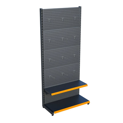 Antrasit Metal Delikli 2 Katlı Market Raf Sistemi | Hırdavat Rafı |  G90CM Yükseklik H220 CM| Raffar