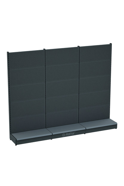 Bazalı Delikli Hırdavat Rafı – Antrasit, 3 Ünite – W270 × H220 × D30/40 cm