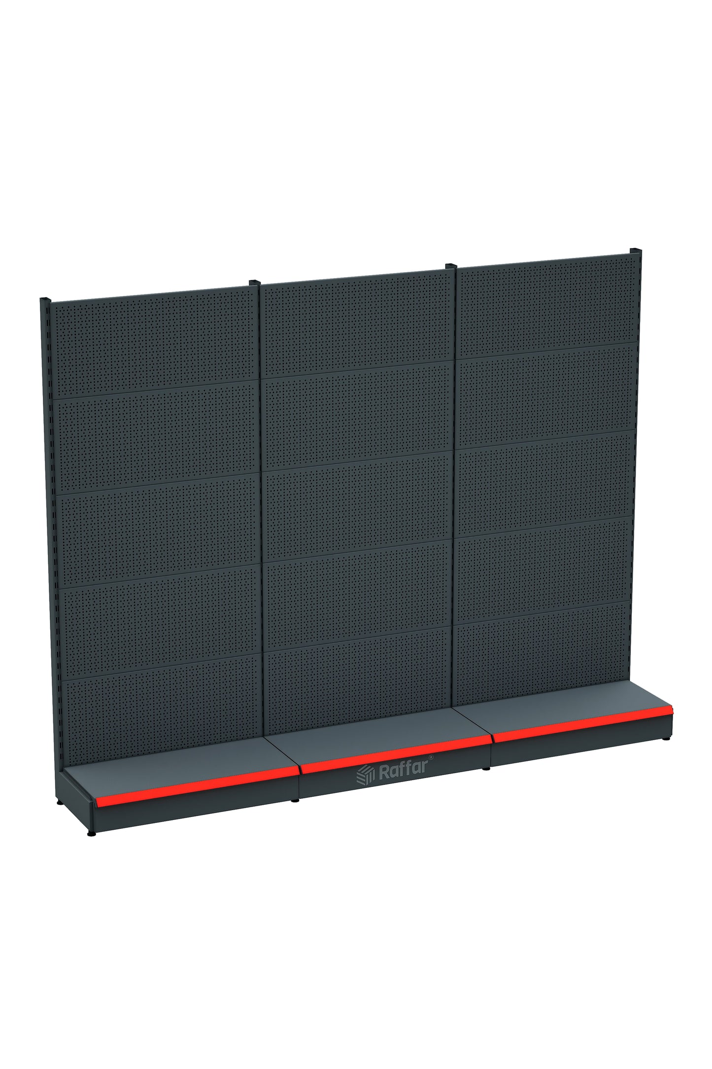 Bazalı Delikli Hırdavat Rafı – Antrasit, 3 Ünite – W270 × H220 × D30/40 cm