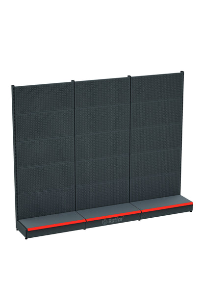 Bazalı Delikli Hırdavat Rafı – Antrasit, 3 Ünite – W270 × H220 × D30/40 cm