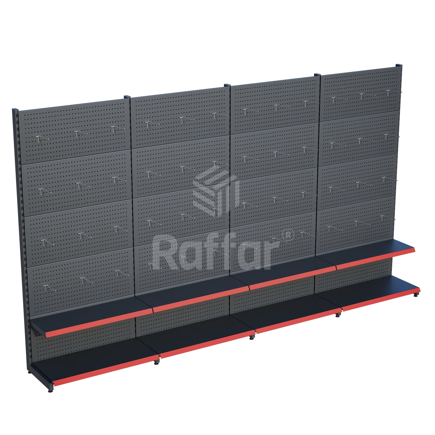 Anthracite Color Metal 4-Section Combined 2-Tier Supermarket Shelf System | Supermarket Shelf | W360 CM Height H220 CM |