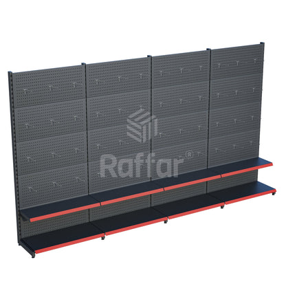 Anthracite Color Metal 4-Section Combined 2-Tier Supermarket Shelf System | Supermarket Shelf | W360 CM Height H220 CM |
