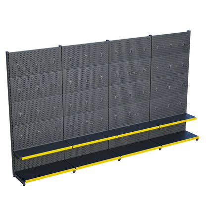 Antrasit Renk Metal 4'lü Birleşik 2 Katlı Market Raf Sistemi | Market Rafı |  G360 CMYükseklik H220 CM| Raffar