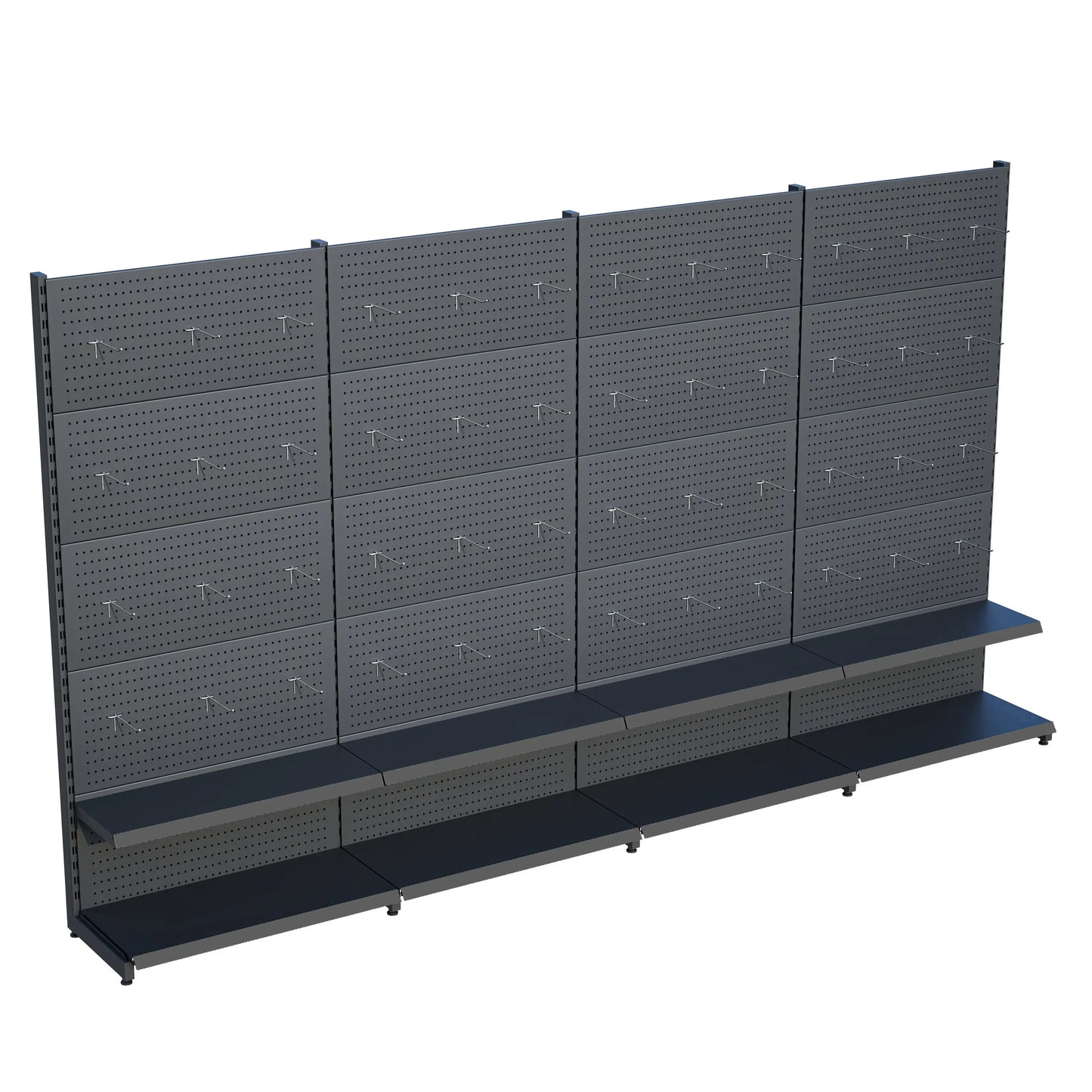 Antrasit Renk Metal 4'lü Birleşik 2 Katlı Market Raf Sistemi | Market Rafı |  G360 CMYükseklik H220 CM| Raffar