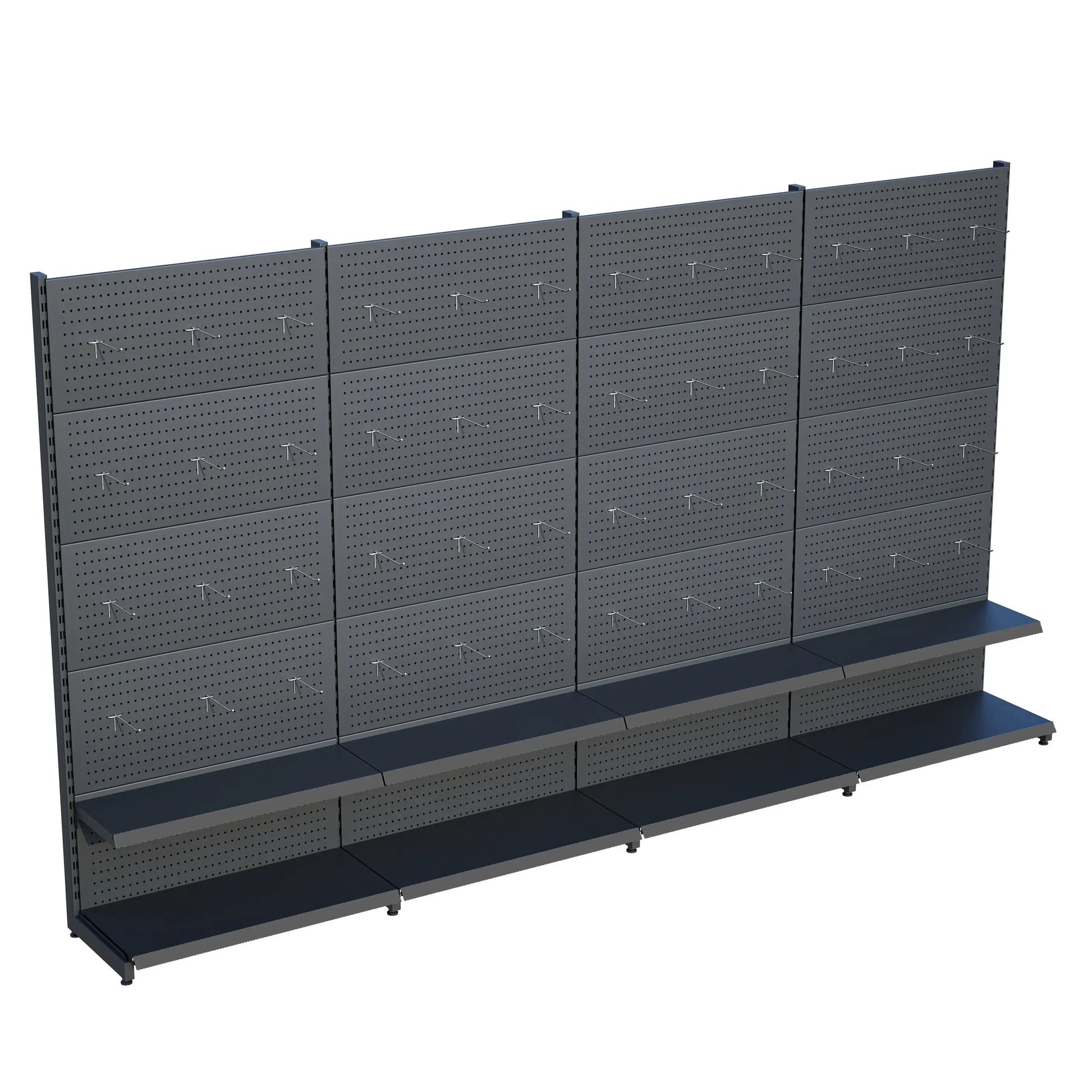 Antrasit Renk Metal 4'lü Birleşik 2 Katlı Market Raf Sistemi | Market Rafı |  G360 CMYükseklik H220 CM| Raffar