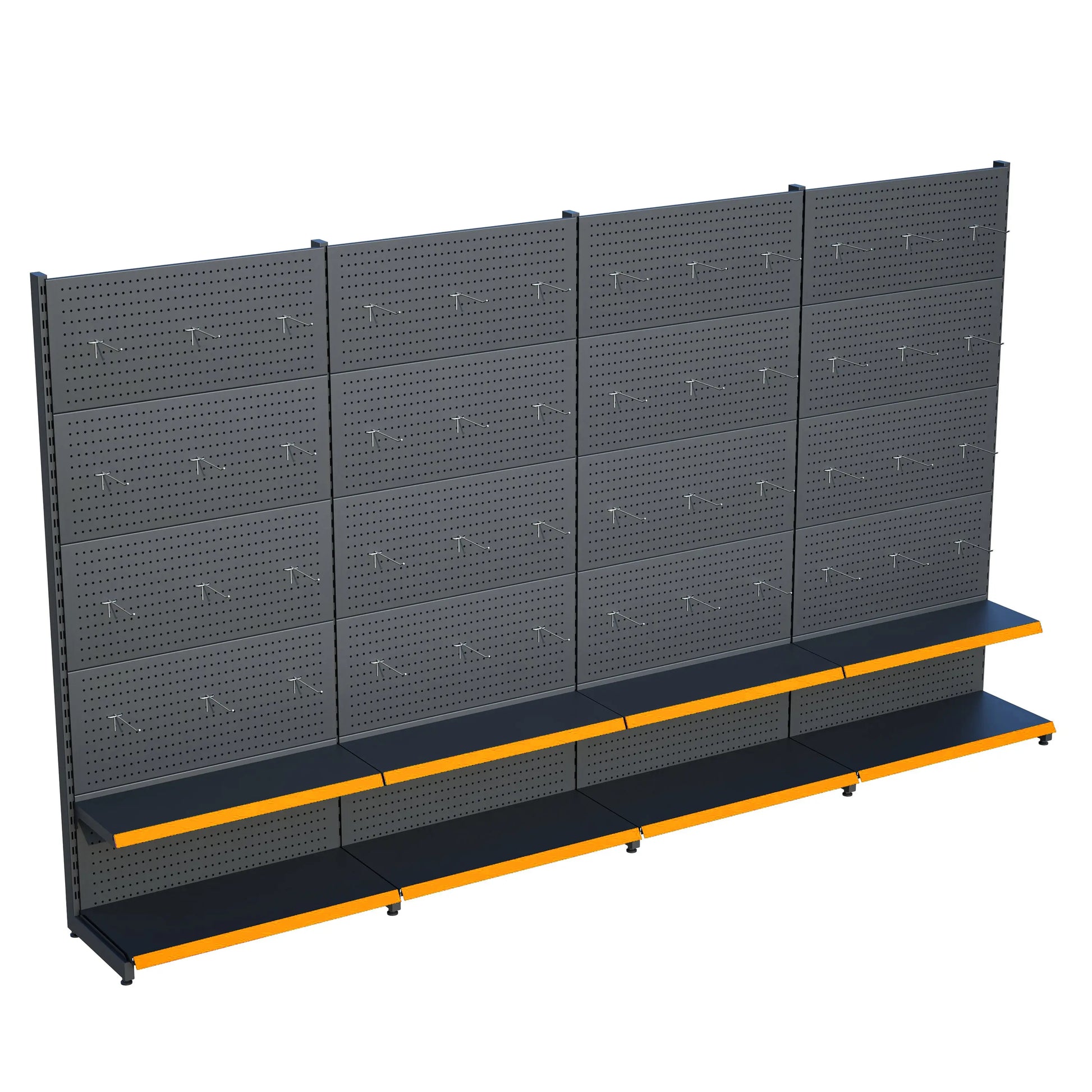 Antrasit Renk Metal 4'lü Birleşik 2 Katlı Market Raf Sistemi | Market Rafı |  G360 CMYükseklik H220 CM| Raffar