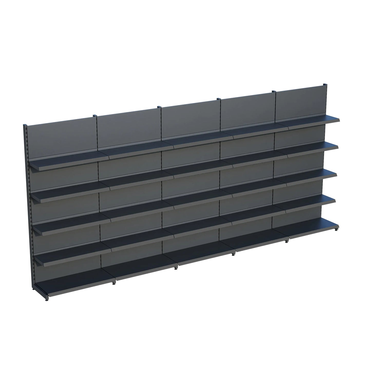 Antrasit Siyah Metal 5 Katlı 5'lİ Birleşik Katlı Market Raf Sistemi | Market Rafı | G450CM Yükseklik H220 CM| Raffar