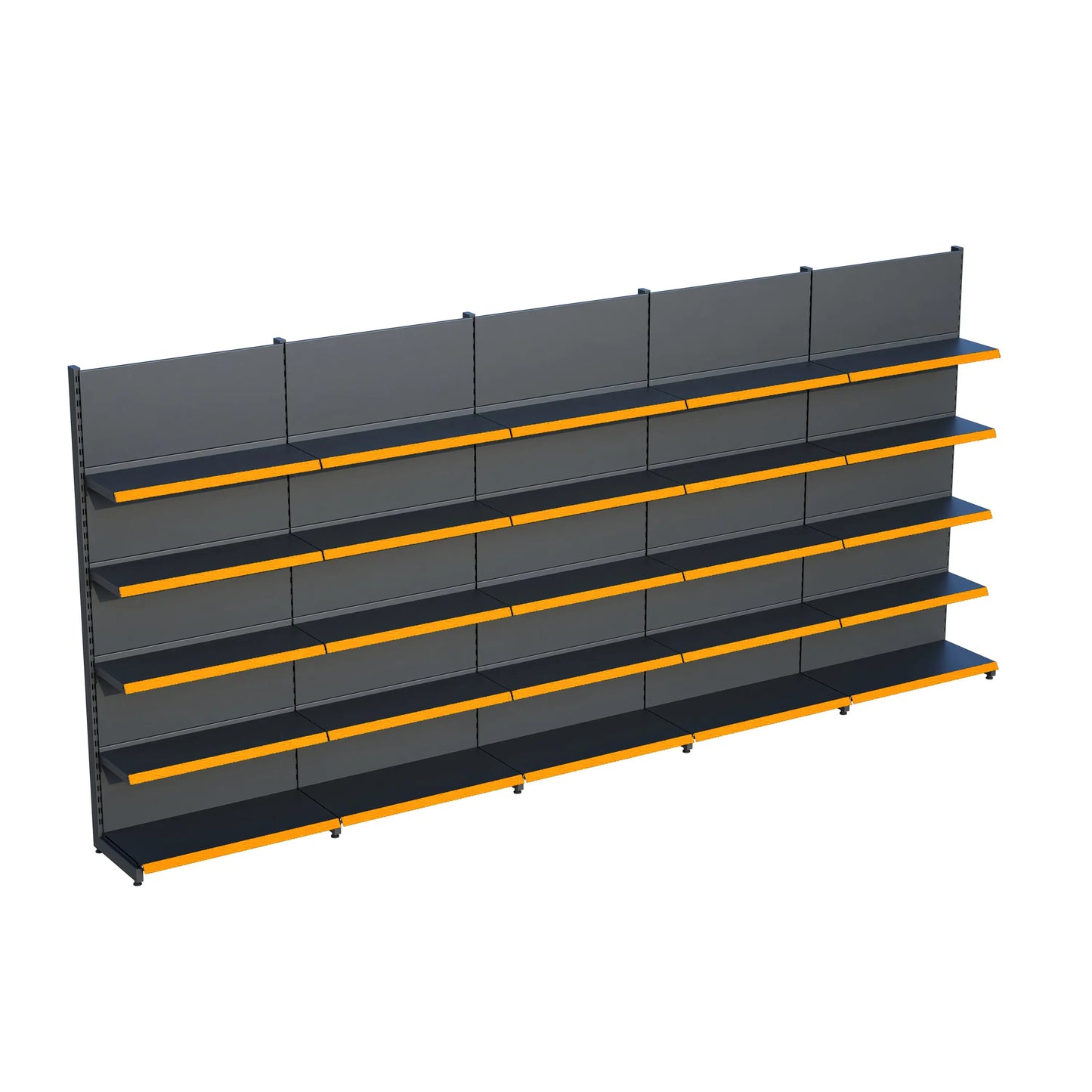 Antrasit Siyah Metal 5 Katlı 5'lİ Birleşik Katlı Market Raf Sistemi | Market Rafı | G450CM Yükseklik H220 CM| Raffar