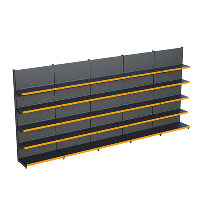 Antrasit Siyah Metal 5 Katlı 5'lİ Birleşik Katlı Market Raf Sistemi | Market Rafı | G450CM Yükseklik H220 CM| Raffar