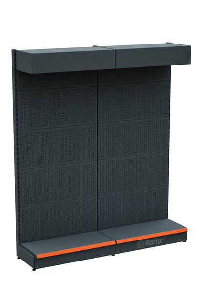 Şapkalı ve Bazalı Delikli Hırdavat Rafı – Antrasit, 2 Ünite – W180 × H220 × D30/40 cm