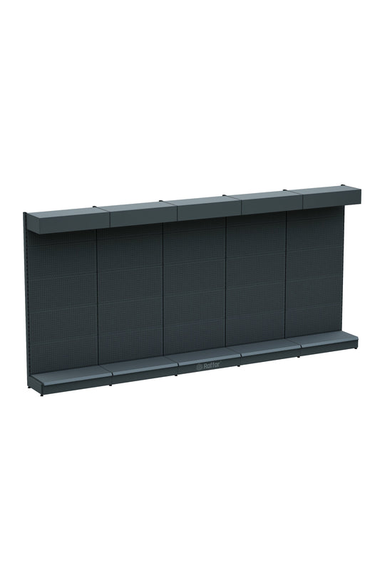 Şapkalı ve Bazalı Delikli Hırdavat Rafı – Antrasit, 5 Ünite – W450 × H220 × D30/40 cm