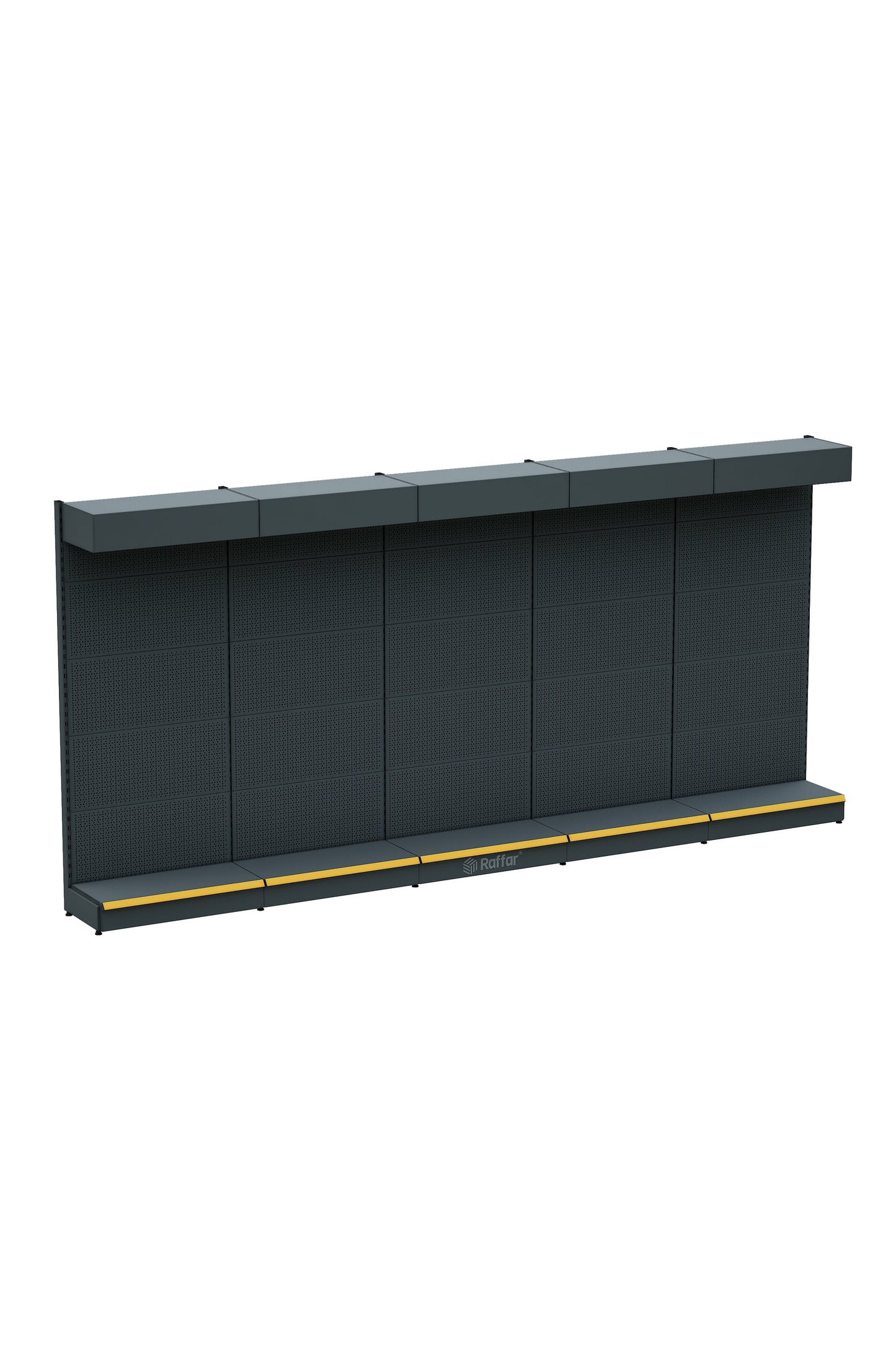 Şapkalı ve Bazalı Delikli Hırdavat Rafı – Antrasit, 5 Ünite – W450 × H220 × D30/40 cm