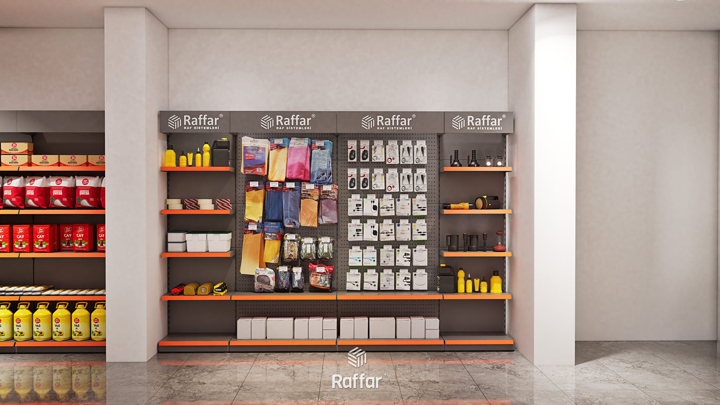 Bazalı Çift Yönlü Market Orta Reyon Rafı – 4 Katlı Antrasit, 2 Ünite – W180 × H140 × D30/40 cm