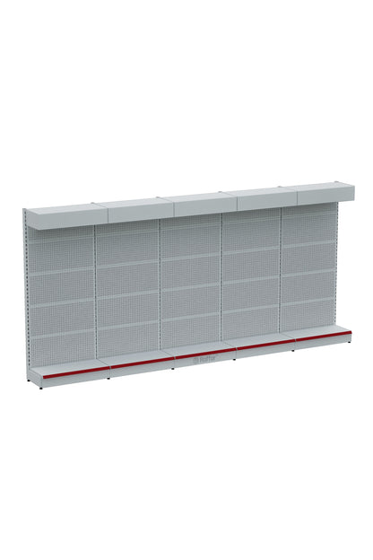 Şapkalı ve Bazalı Delikli Hırdavat Rafı – Beyaz, 5 Ünite – W450 × H220 × D30/40 cm