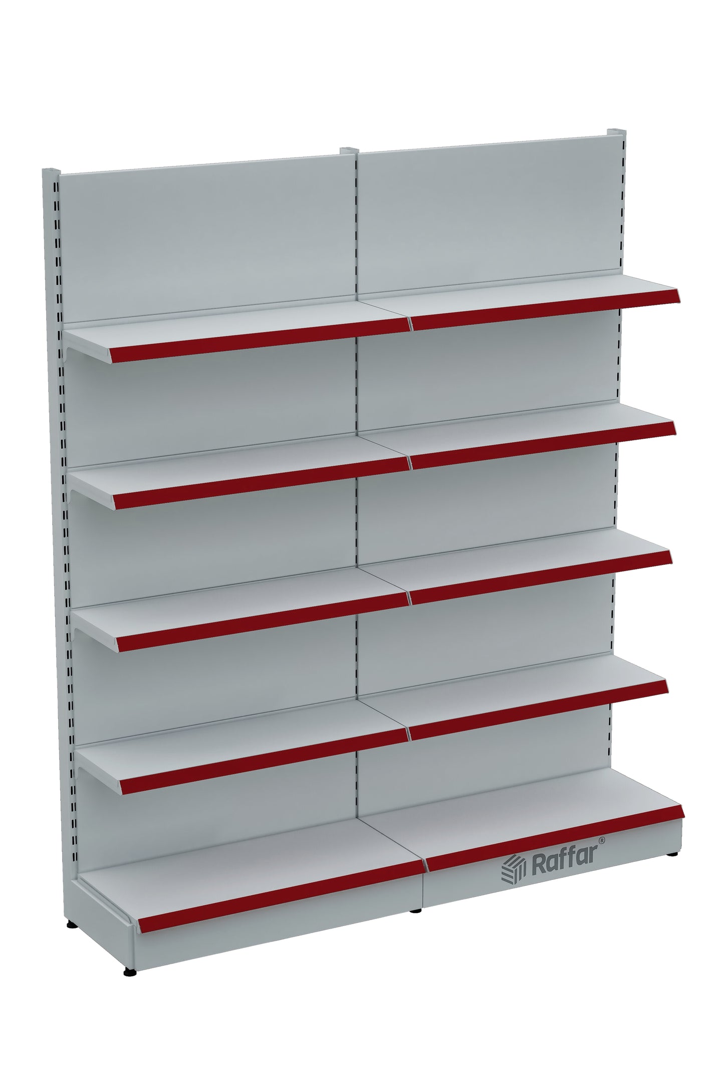 Bazalı Market Duvar Rafı – 5 Katlı Beyaz, 2 Ünite – W180 × H220 × D30/40 cm