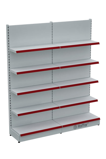Bazalı Market Duvar Rafı – 5 Katlı Beyaz, 2 Ünite – W180 × H220 × D30/40 cm