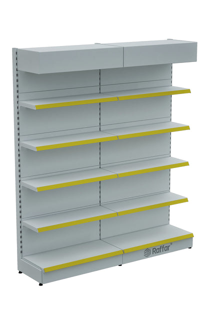 Şapkalı ve Bazalı Market Duvar Rafı – 5 Katlı Beyaz, 2 Ünite – W180 × H220 × D30/40 cm