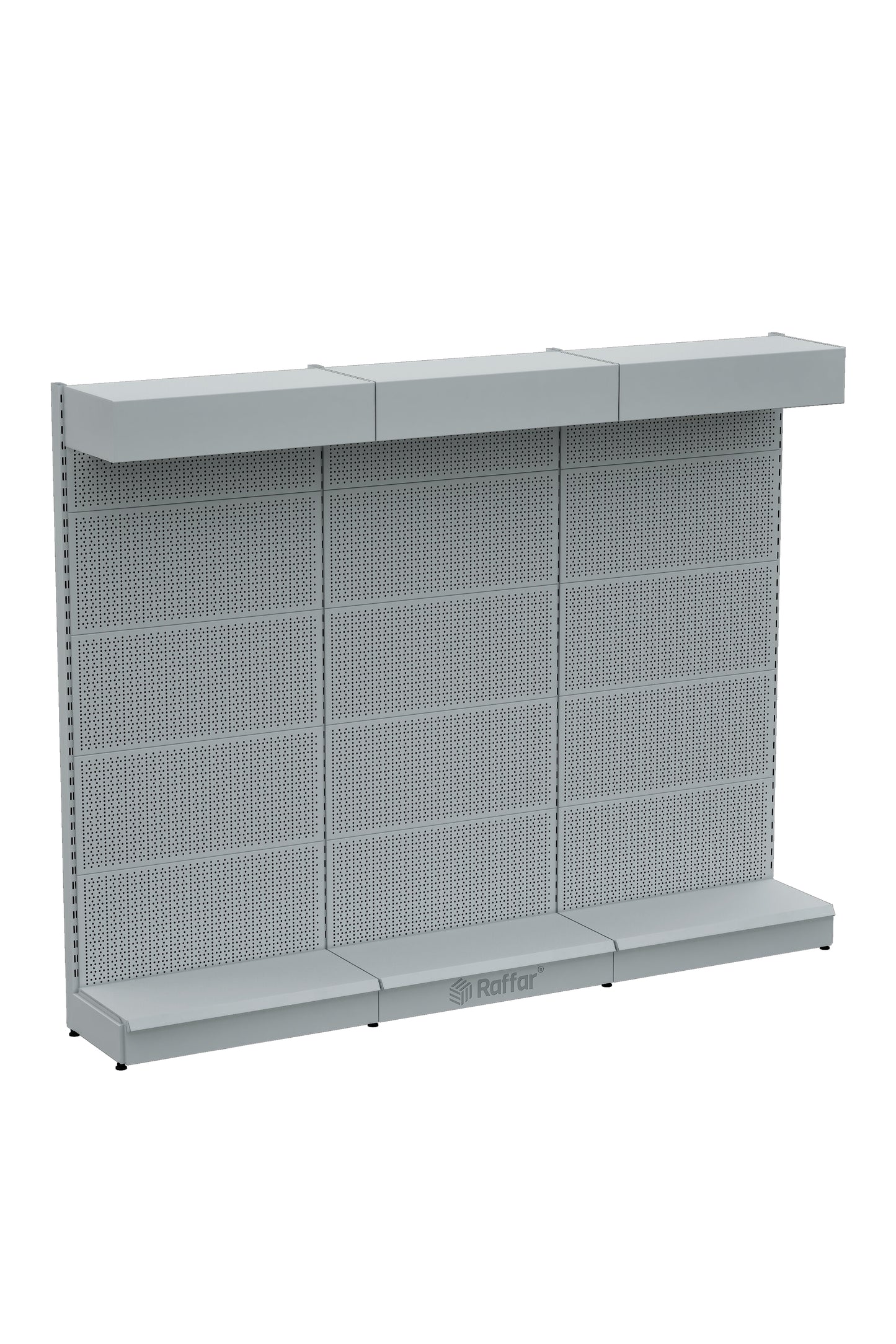 Şapkalı ve Bazalı Delikli Hırdavat Rafı – Beyaz, 3 Ünite – W270 × H220 × D30/40 cm