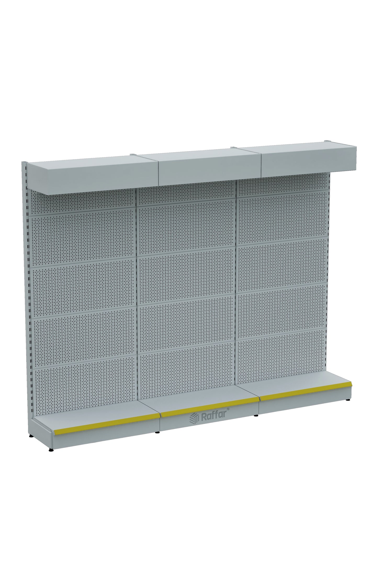 Şapkalı ve Bazalı Delikli Hırdavat Rafı – Beyaz, 3 Ünite – W270 × H220 × D30/40 cm