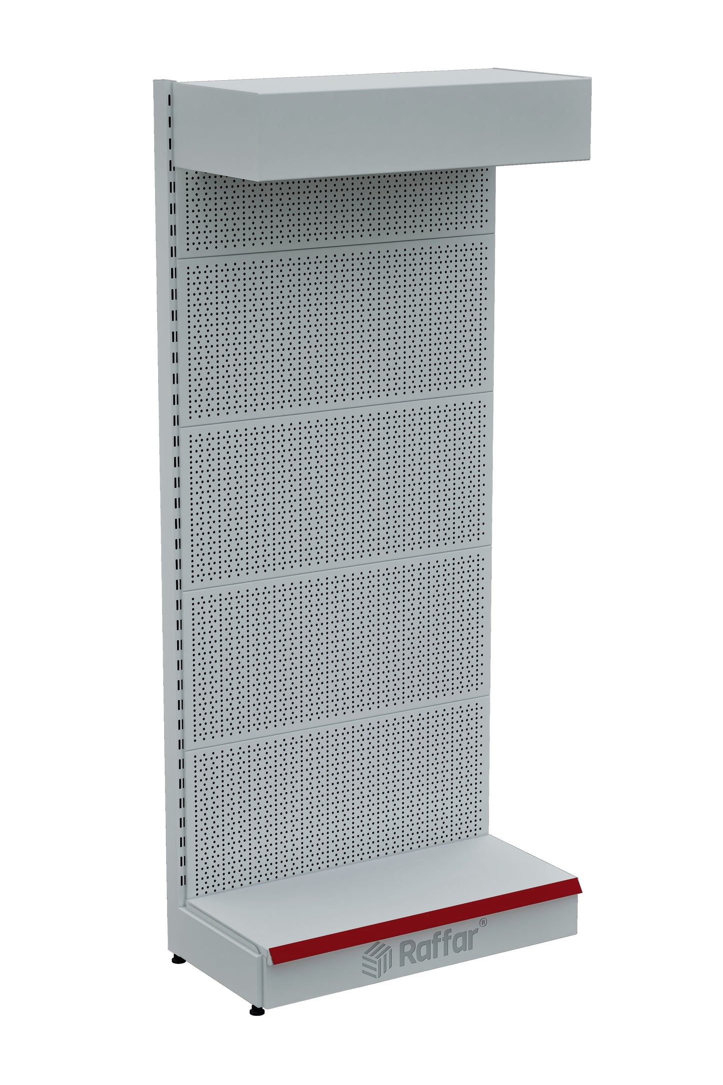 Şapkalı ve Bazalı Delikli Hırdavat Rafı – Beyaz, Tek Ünite – W90 × H220 × D30/40 cm