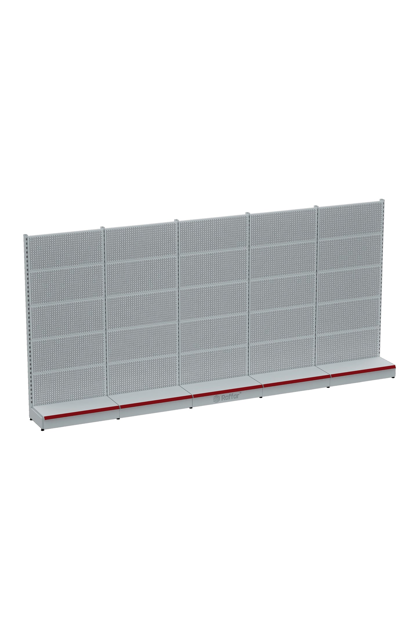 Bazalı Delikli Hırdavat Rafı – Beyaz, 5 Ünite – W450 × H220 × D30/40 cm