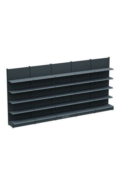 Bazalı Market Duvar Rafı – 5 Katlı Beyaz, 5 Ünite – W450 × H220 × D30/40 cm