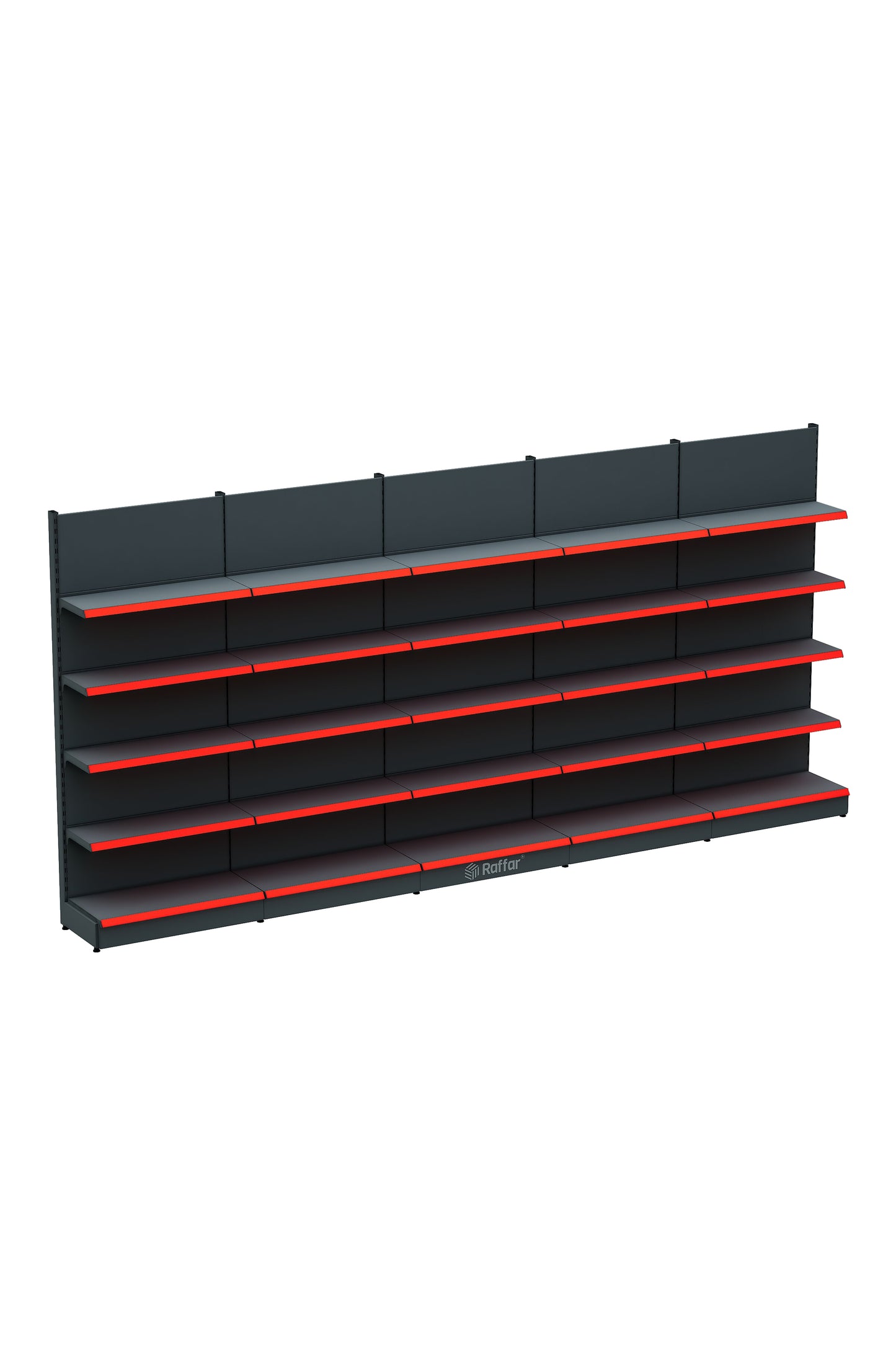 Bazalı Market Duvar Rafı – 5 Katlı Beyaz, 5 Ünite – W450 × H220 × D30/40 cm