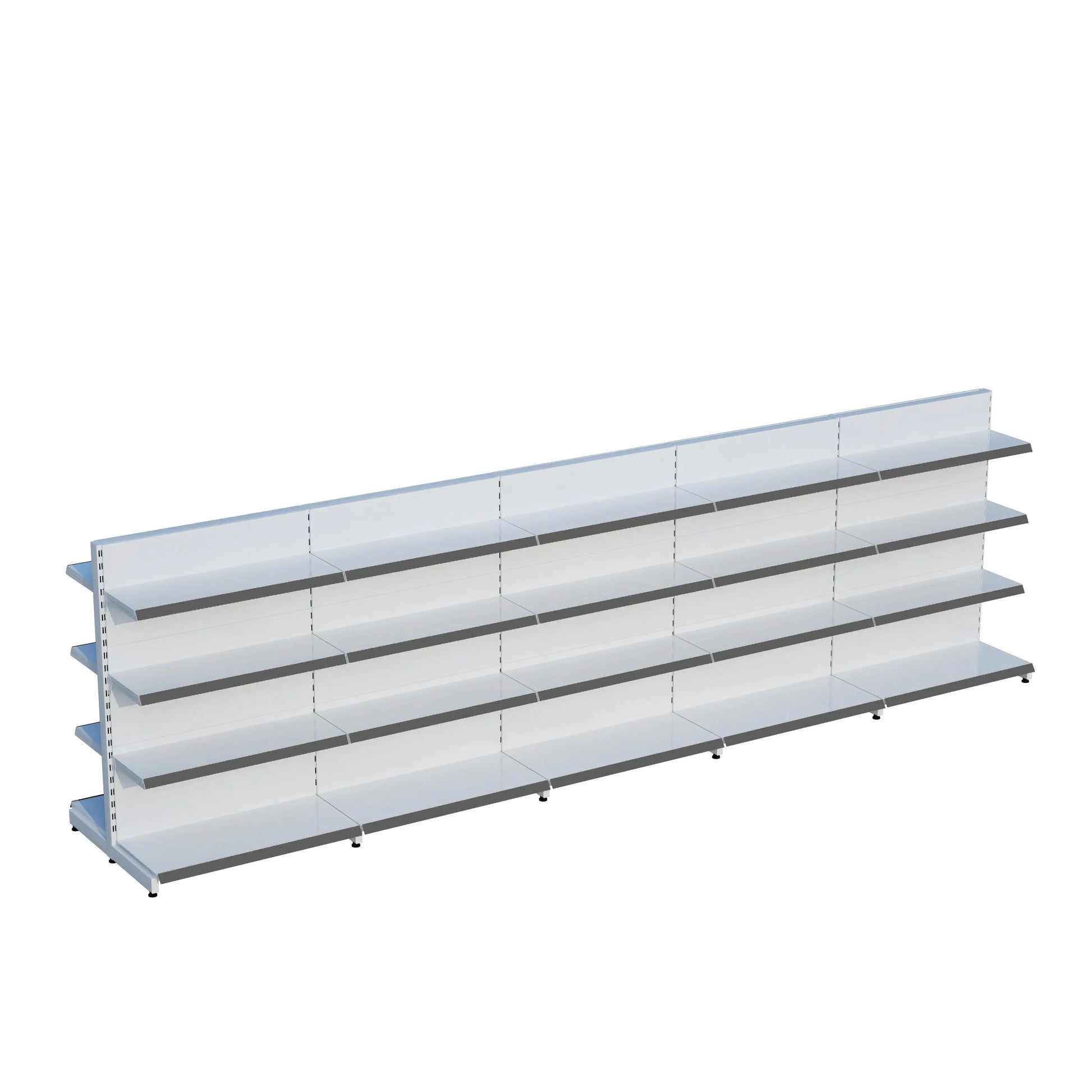 Beyaz Metal Çift Yönlü Orta Reyon 4 Katlı 5'li Birleşik  Market Raf Sistemi | Market Rafı | G450CM Yükseklik H140 CM| Raffar