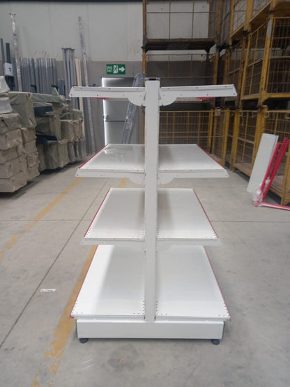 White Metal Double-Sided Central Aisle 4-Tier 2-Unit Combined Supermarket Shelf System | Supermarket Shelf | H180CM Height W140CM|